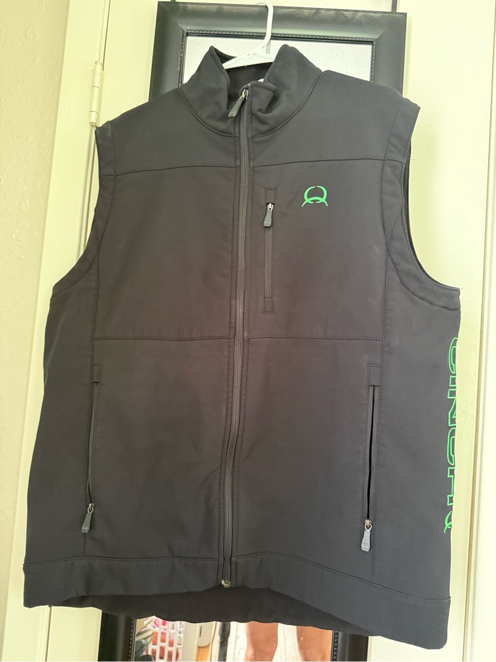 Cinch Black Vest with Green Logo